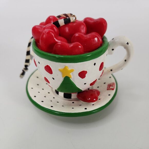 MARY ENGELBREIT Kurt Adler Christmas Collection Ornament Tea Cup of Hearts - Picture 3 of 8